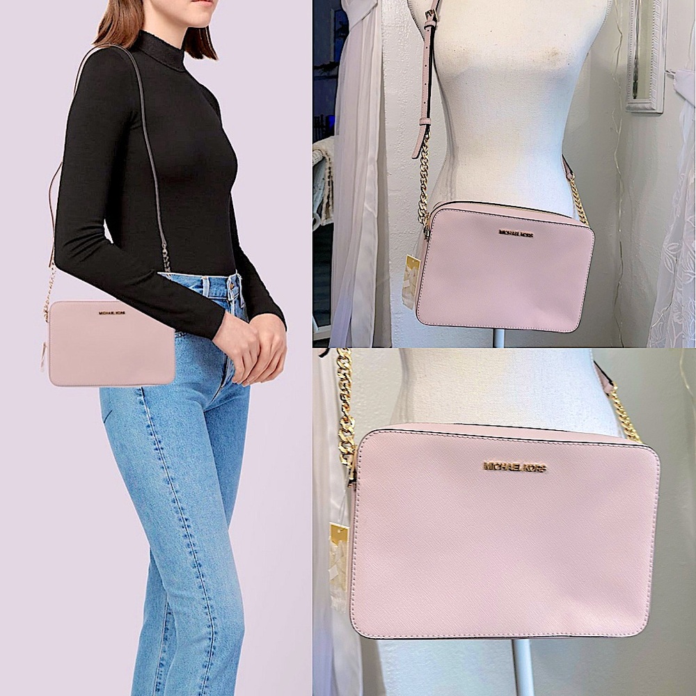 NWT 🌸 Michael Kors jet set Zip Crossbody Leather Powder Blush bag